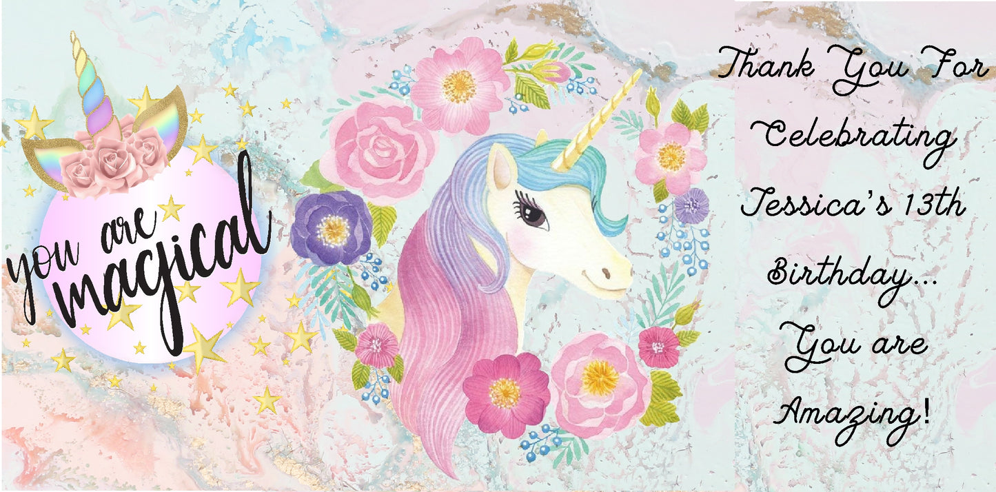 Unicorn Head Pink Blue Purple Flowers Party Favors Stickers Gable Box Favor Bags Labels Personalized Rectangle Birthday Supplies ideas