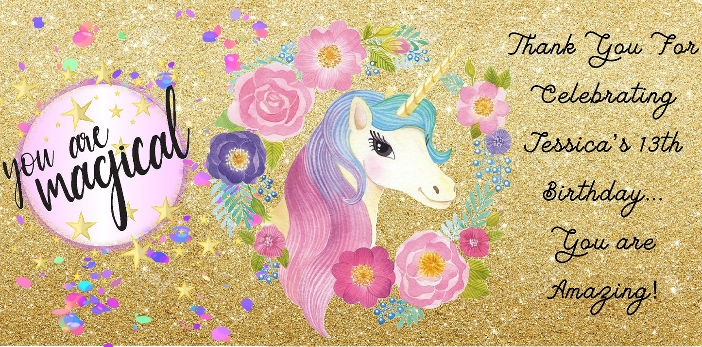 Unicorn Head Glitter Gold Pink Blue Flowers Party Favors Stickers Gable Box Favor Bags Labels Personalized Rectangle Birthday Supplies ideas