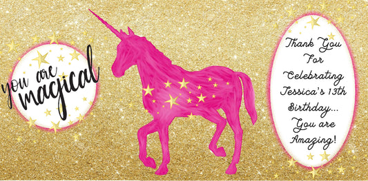 Unicorn Silhouette Glitter Gold Pink Party Favors Stickers Gable Box Favor Bags Labels Personalized Rectangle Birthday Supplies ideas