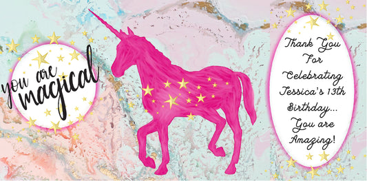 Unicorn Silhouette Pink Blue Purple Party Favors Stickers Gable Box Favor Bags Labels Personalized Rectangle Birthday Supplies ideas