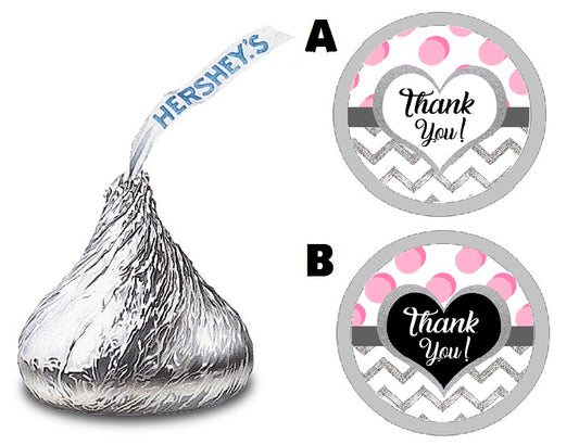 Party Favors Pink White Black Gray and Silver Glitter Polka Dot Dots Chevron Hershey  Kiss Kisses Labels Stickers Birthday Wedding Bridal Baby Shower Graduation  Supplies Favors