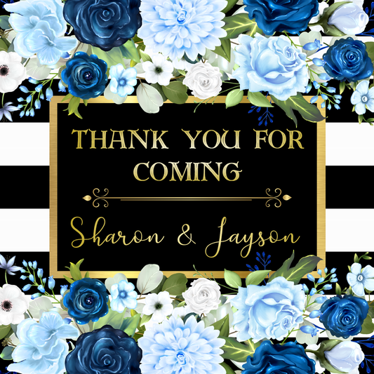 Blue Floral black and white striped party favors stickers supplies and ideas