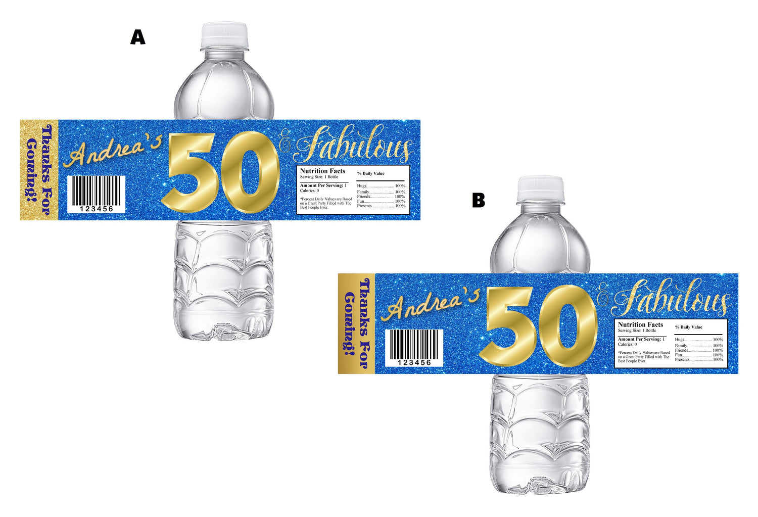 Fifty and Fabulous 50 Party Favors Blue Gold Water Bottle Labels Ideas Supplies Decor