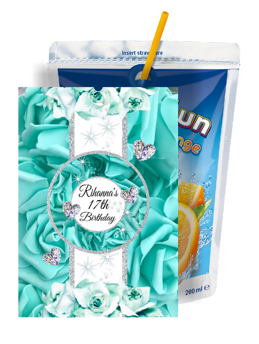 Teal Turquoise White Bow Party Favors Birthday Capri Sun Labels Personalized Supplies ideas Decor