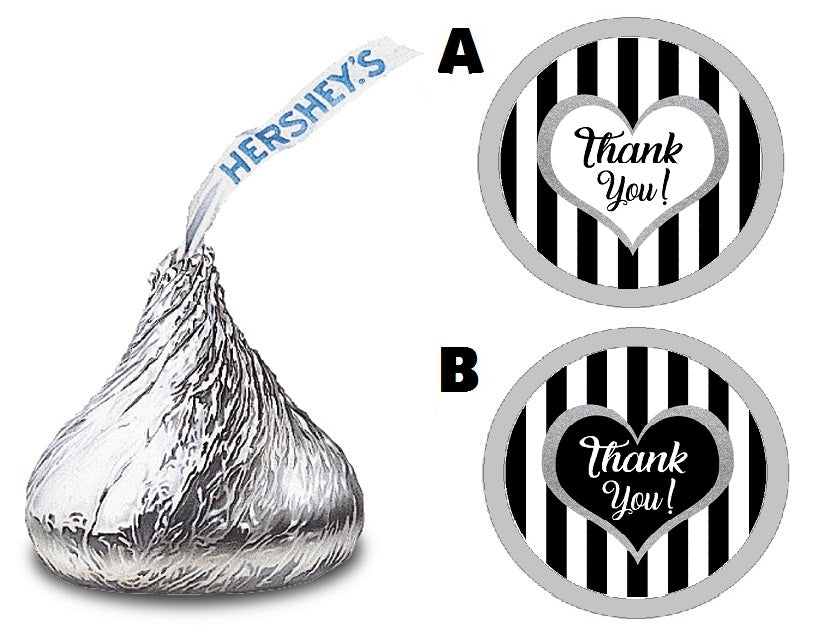 Party Favors Black White and Silver Striped Stripes Hershey Kiss Kisses Labels Stickers Birthday Wedding Bridal Baby Shower Graduation   Supplies Favors