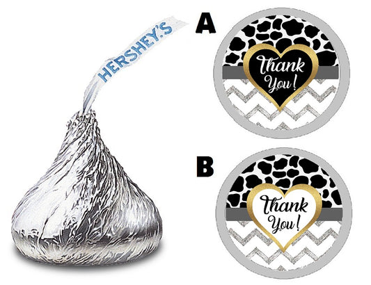 Party Favors Black White Gray and Gold Cow Print Chevron Hershey Kiss Kisses Labels Stickers Birthday Wedding Bridal Baby Shower Graduation   Supplies Favors