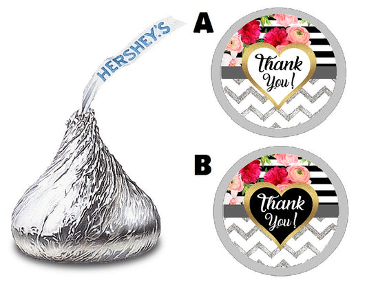 Party Favors Black White Gold and Pink Floral Striped Stripes Kate Spade Hershey Kiss Kisses Labels Stickers Birthday Wedding Bridal Baby Shower Graduation   Supplies Favors