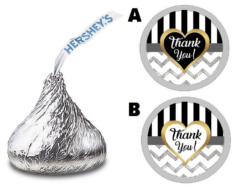 Party Favors Black White and Gold Chevron Striped Stripes Hershey Kiss Kisses Labels Stickers Birthday Wedding Bridal Baby Shower Graduation   Supplies Favors