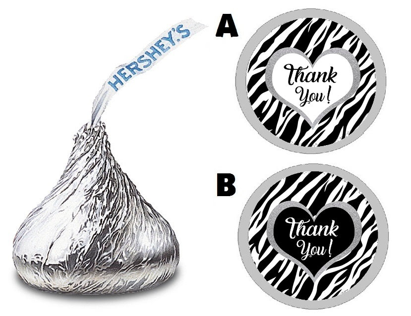 Party Favors Black White and Silver Zebra Print Hershey Kiss Kisses Labels Stickers Birthday Wedding Bridal Baby Shower Graduation   Supplies Favors