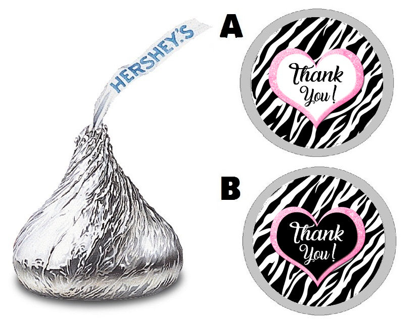 Party Favors Black White and Pink Zebra Print Hershey  Kiss Kisses Labels Stickers Birthday Wedding Bridal Baby Shower Graduation  Supplies Favors