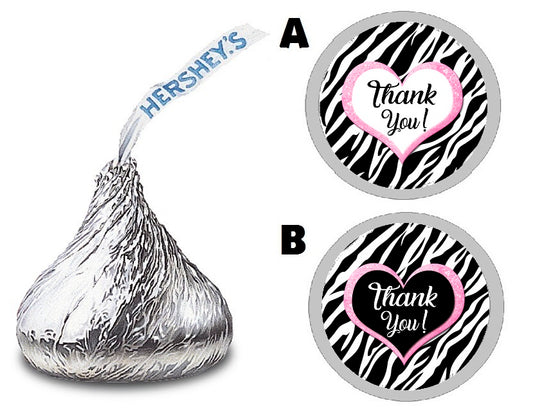 Party Favors Black White and Pink Zebra Print Hershey  Kiss Kisses Labels Stickers Birthday Wedding Bridal Baby Shower Graduation  Supplies Favors