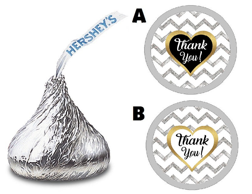 Party Favors Black White Gray and Gold Chevron Hershey Kiss Kisses Labels Stickers Birthday Wedding Bridal Baby Shower Graduation   Supplies Favors