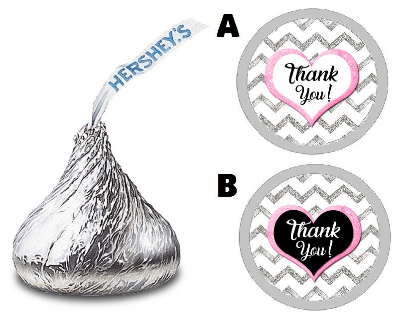 Party Favors Black White Gray and Pink Chevron Hershey Kiss Kisses Labels Stickers Birthday Wedding Bridal Baby Shower Graduation   Supplies Favors