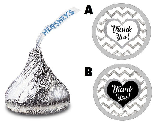 Party Favors Black White Gray and Silver Chevron Hershey Kiss Kisses Labels Stickers Birthday Wedding Bridal Baby Shower Graduation   Supplies Favors