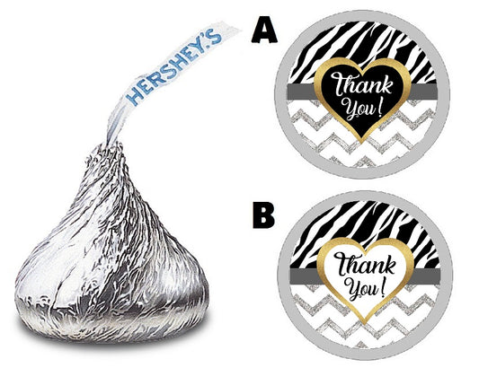 Party Favors Black White and Gold Chevron Zebra Print Hershey Kiss Kisses Labels Stickers Birthday Wedding Bridal Baby Shower Graduation   Supplies Favors