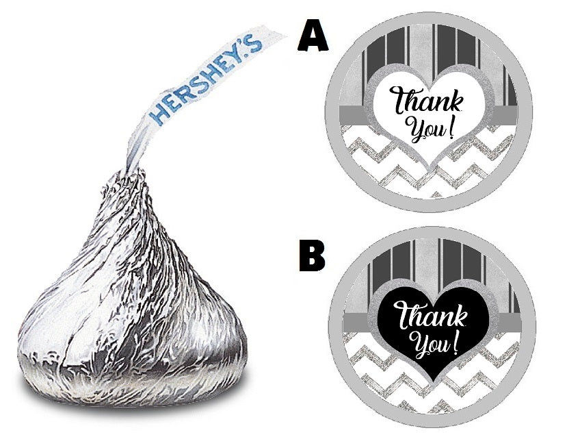 Party Favors White Silver Black and Gray Stripes Striped Chevron Hershey Kiss Kisses Labels Stickers Birthday Wedding Bridal Baby Shower Graduation   Supplies Favors