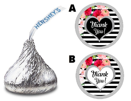 Party Favors Pink Black Silver and White Floral Striped Stripes Kate Spade Hershey Kiss Kisses Labels Stickers Birthday Wedding Bridal Baby Shower Graduation   Supplies Favors