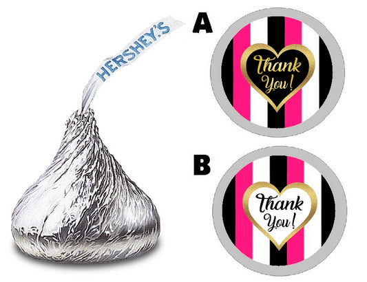 Party Favors Hot Pink Black White and Gold Hershey Kiss Kisses Labels Stickers Birthday Wedding Bridal Baby Shower Graduation   Supplies Favors