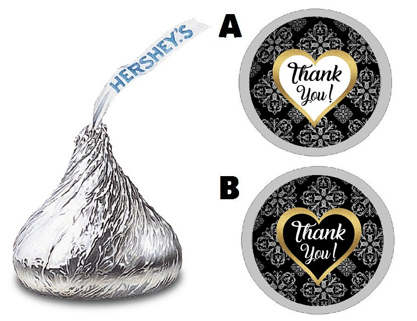 Party Favors Black Gray White Silver and Gold Glitter Brocade Hershey Kiss Kisses Labels Stickers Birthday Wedding Bridal Baby Shower Graduation   Supplies Favors