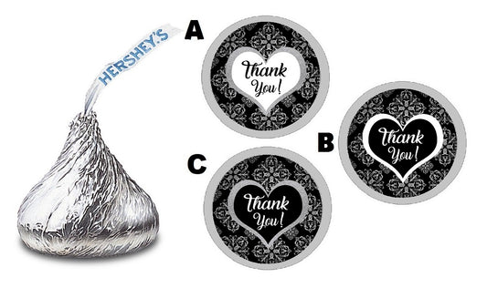 Party Favors Black Gray White and Silver Glitter Brocade Hershey Kiss Kisses Labels Stickers Birthday Wedding Bridal Baby Shower Graduation   Supplies Favors