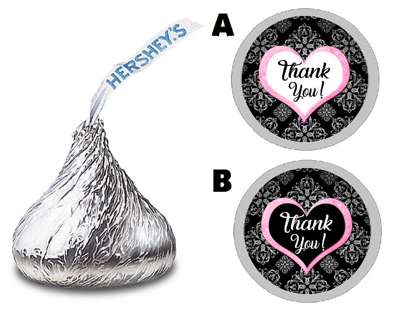 Party Favors Black Gray White and Pink Glitter Brocade Hershey Kiss Kisses Labels Stickers Birthday Wedding Bridal Baby Shower Graduation   Supplies Favors