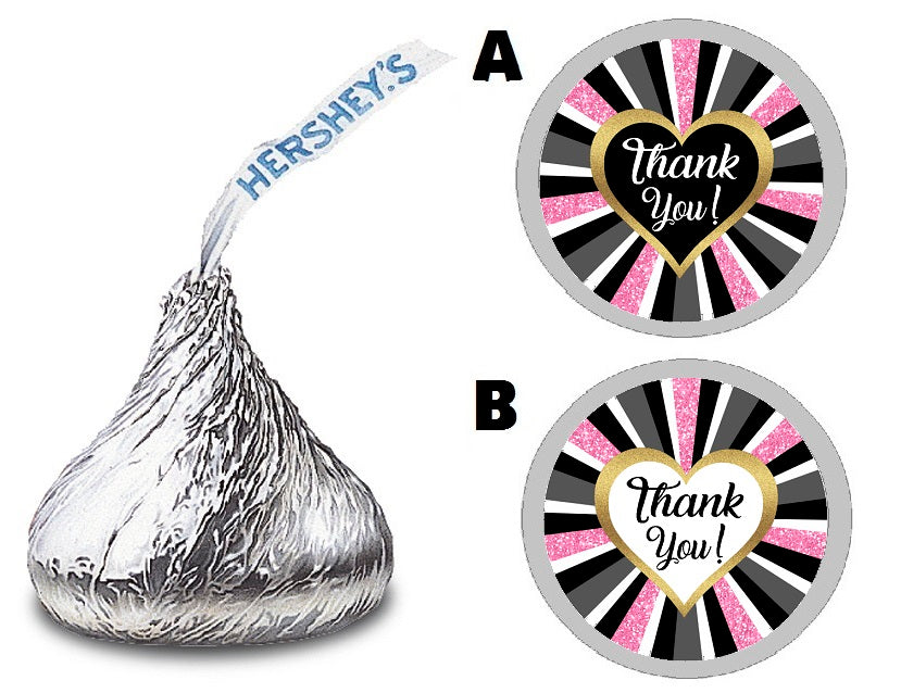 Party Favors Black Gray Pink Gold and White Glitter Striped Stripes Hershey Kiss Kisses Labels Stickers Birthday Wedding Bridal Baby Shower Graduation   Supplies Favors