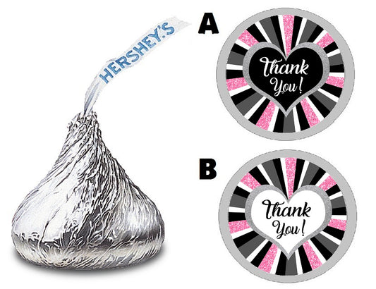 Party Favors Black Gray Pink Silver and White Glitter Striped Stripes Hershey Kiss Kisses Labels Stickers Birthday Wedding Bridal Baby Shower Graduation   Supplies Favors