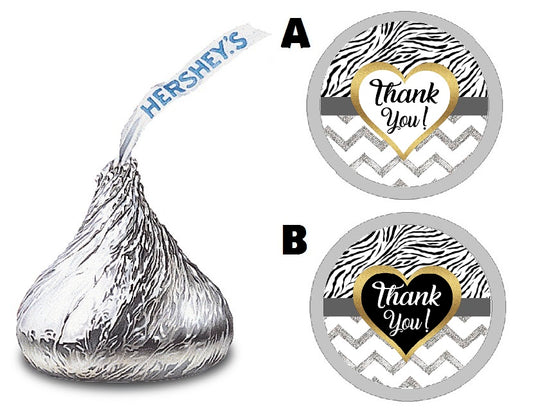 Party Favors Black Gray Gold and White Zebra Print Chevron Hershey Kiss Kisses Labels Stickers Birthday Wedding Bridal Baby Shower Graduation   Supplies Favors