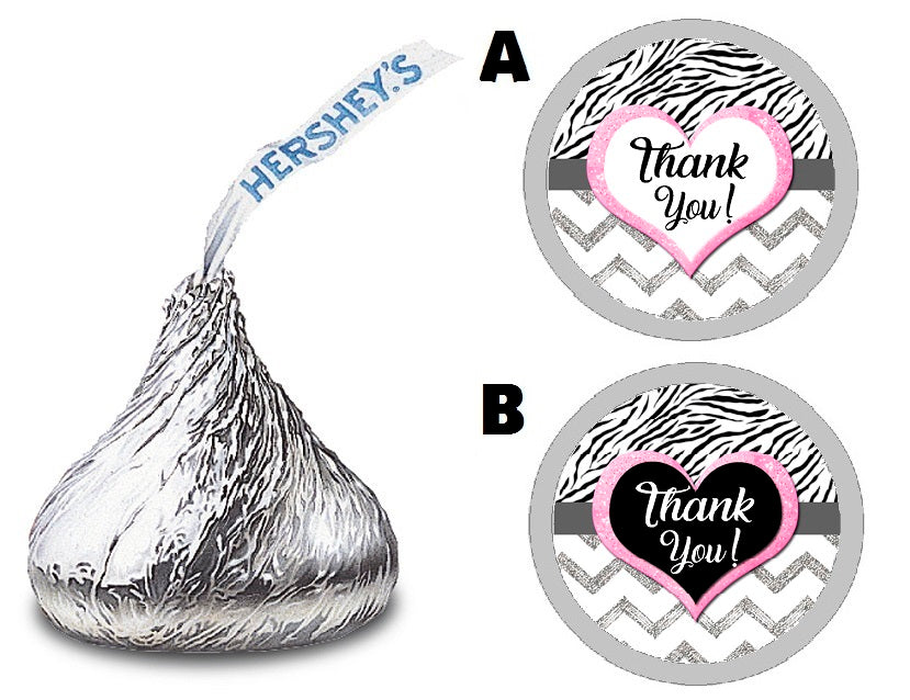 Party Favors Black Gray Pink and White Zebra Print Chevron Hershey Kiss Kisses Labels Stickers Birthday Wedding Bridal Baby Shower Graduation   Supplies Favors