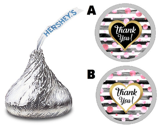 Party Favors Black White Gold and Pink Striped Polka Dot Polka Dots Hershey Kiss Kisses Labels Stickers Birthday Wedding Bridal Baby Shower Graduation   Supplies Favors