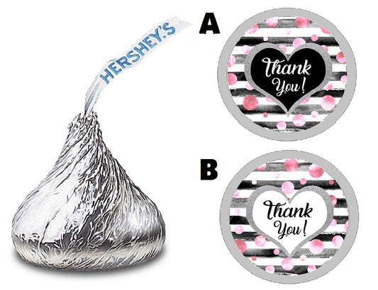 Party Favors Black White Silver and Pink Striped Polka Dot Polka Dots Hershey Kiss Kisses Labels Stickers Birthday Wedding Bridal Baby Shower Graduation   Supplies Favors