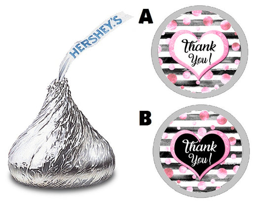 Party Favors Black White and Pink Striped Polka Dot Polka Dots Hershey Kiss Kisses Labels Stickers Birthday Wedding Bridal Baby Shower Graduation   Supplies Favors