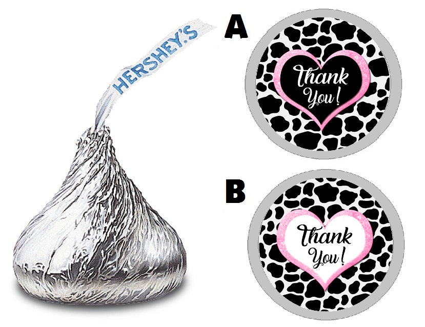 Party Favors Black White and Pink Cow Print Hershey Kiss Kisses Labels Stickers Birthday Wedding Bridal Baby Shower Graduation   Supplies Favors