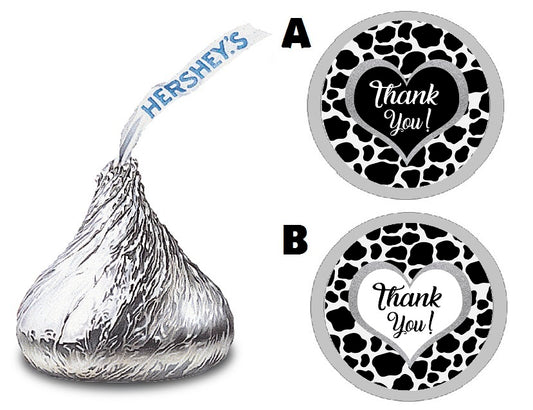 Party Favors Black White and Silver Cow Print Hershey Kiss Kisses Labels Stickers Birthday Wedding Bridal Baby Shower Graduation   Supplies Favors