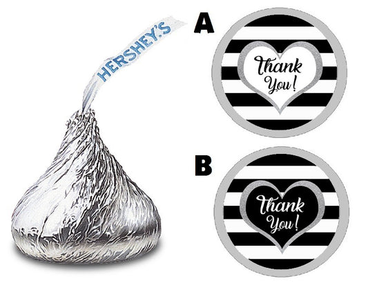 Party Favors Black White and Silver Stripes Striped Hershey Kiss Kisses Labels Stickers Birthday Wedding Bridal Baby Shower Graduation   Supplies Favors