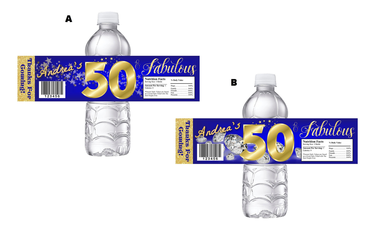 Fifty and Fabulous 50 Party Favors Blue Gold Water Bottle Labels Ideas Supplies Decor