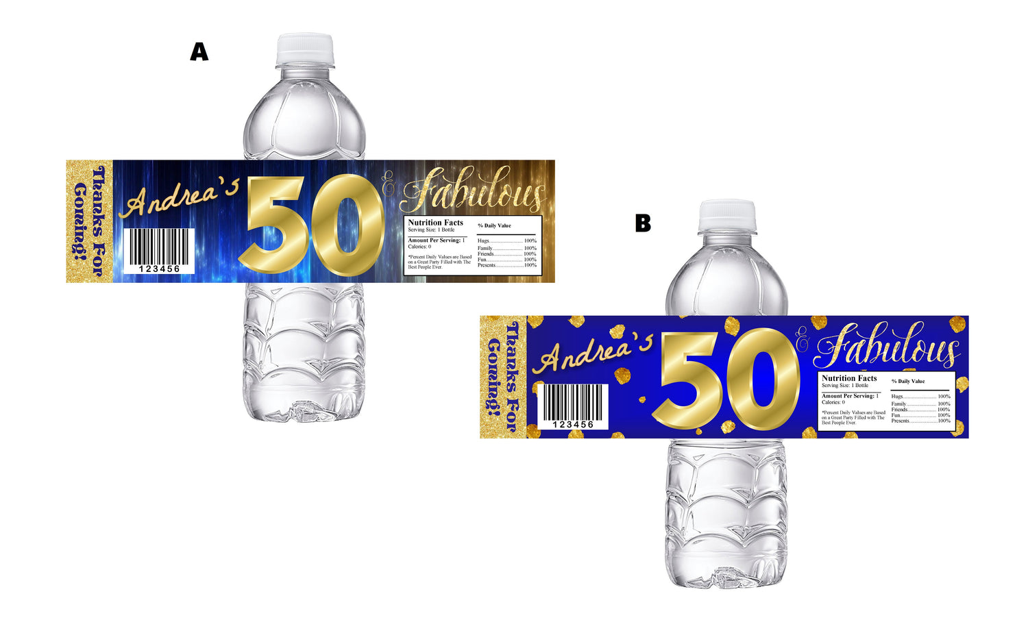 Fifty and Fabulous 50 Party Favors Blue Gold Water Bottle Labels Ideas Supplies Decor