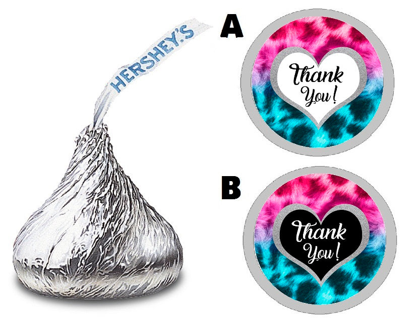 Party Favors Hot Pink Silver Black White Teal Turquoise Blue Leopard Print Hershey Kiss Labels Stickers Birthday Wedding Bridal Baby Shower Graduation   Supplies Favors