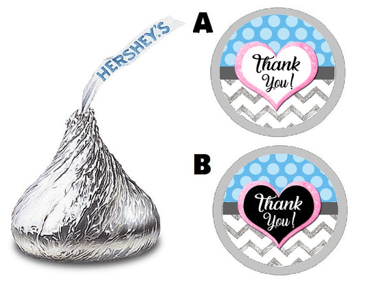 Party Favors Blue Black Pink Gray and White Chevron Polka Dot Dots Hershey Kiss Kisses Labels Stickers Birthday Wedding Bridal Baby Shower Graduation   Supplies Favors