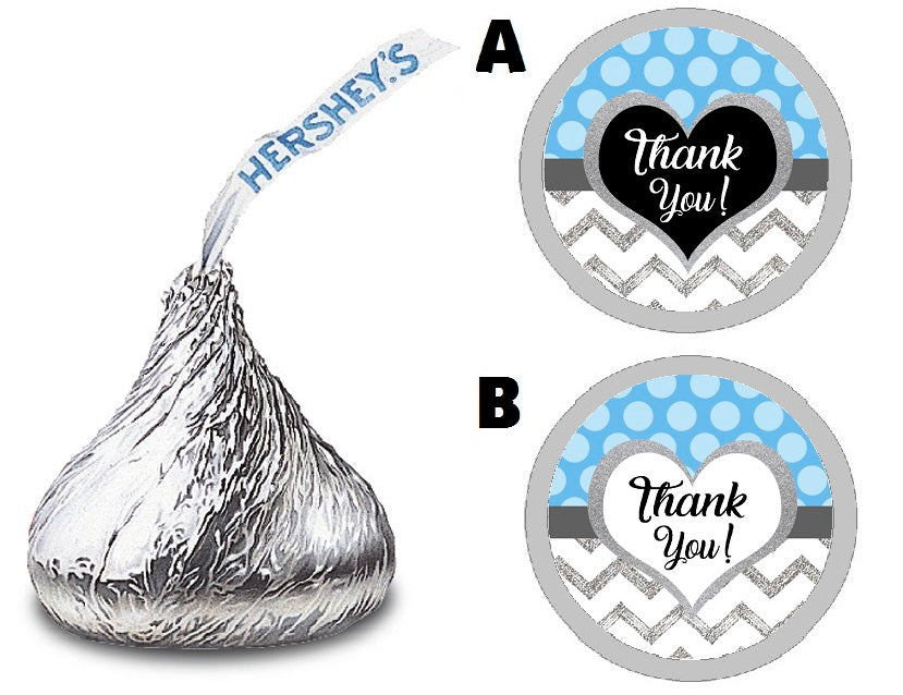 Party Favors Blue Black Silver Gray and White Chevron Polka Dot Dots Hershey Kiss Kisses Labels Stickers Birthday Wedding Bridal Baby Shower Graduation   Supplies Favors