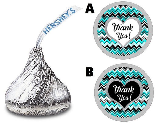 Party Favors Blue Black White and Silver Aqua Turquoise Teal Chevron Hershey Kiss Kisses Labels Stickers Birthday Wedding Bridal Baby Shower Graduation   Supplies Favors