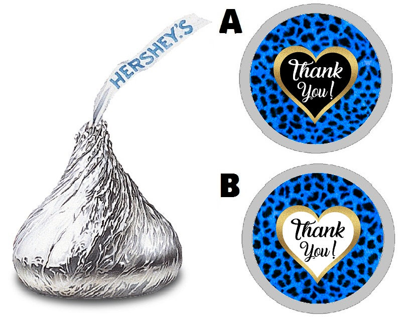 Party Favors Blue Black White and Gold Leopard Print Hershey Kiss Kisses Labels Stickers Birthday Wedding Bridal Baby Shower Graduation   Supplies Favors