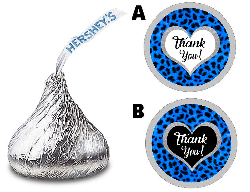 Party Favors Blue Black White and Silver Leopard Print Hershey Kiss Kisses Labels Stickers Birthday Wedding Bridal Baby Shower Graduation   Supplies Favors