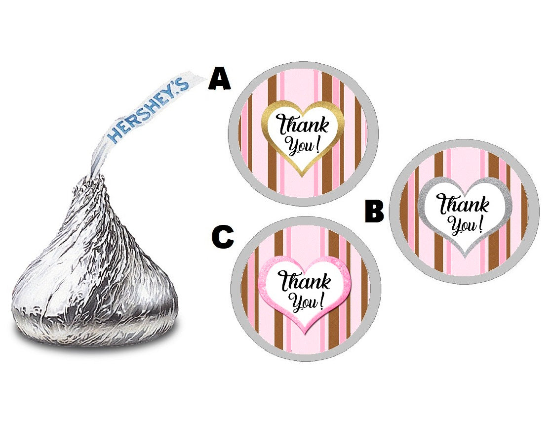 Party Favors Pink Dusty Rose Brown Silver Gold and White Glitter Stripes Hershey Kiss Kisses Labels Stickers Birthday Wedding Bridal Baby Shower Graduation   Supplies Favors