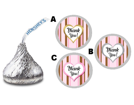 Party Favors Pink Dusty Rose Brown Silver Gold and White Glitter Stripes Hershey Kiss Kisses Labels Stickers Birthday Wedding Bridal Baby Shower Graduation   Supplies Favors