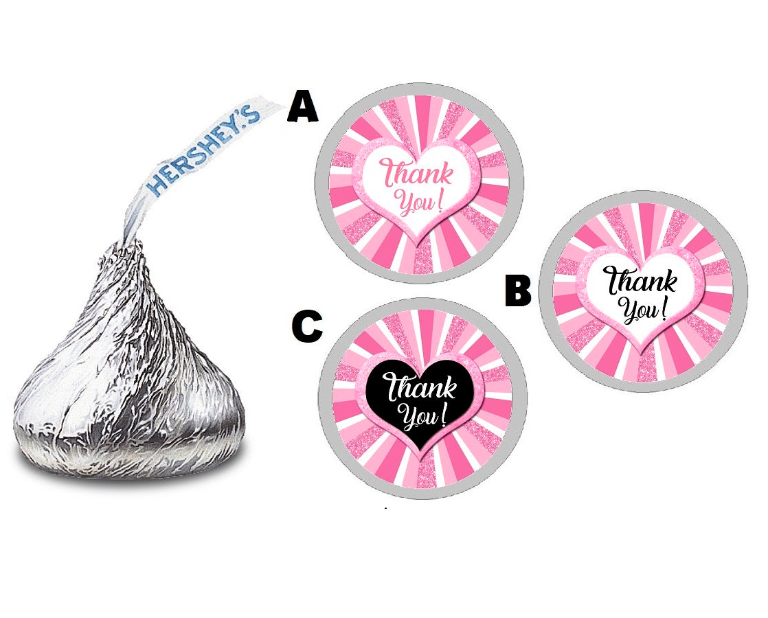 Party Favors Hot Pink Black and White Glitter Striped Stripes Hershey Kiss Kisses Labels Stickers Birthday Wedding Bridal Baby Shower Graduation   Supplies Favors