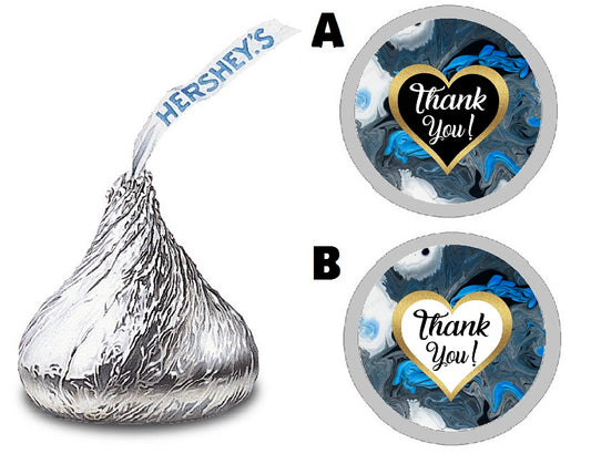 Party Favors Blue Black White Gray and Gold Marble Print Hershey Kiss Kisses Labels Stickers Birthday Wedding Bridal Baby Shower Graduation   Supplies Favors