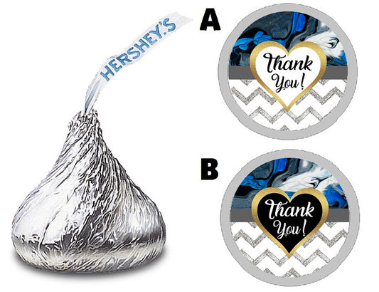 Party Favors Blue Black White Gray and Gold Chevron Marble Print Hershey Kiss Kisses Labels Stickers Birthday Wedding Bridal Baby Shower Graduation   Supplies Favors