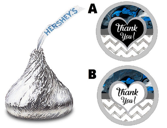 Party Favors Blue Black White Gray and Silver Chevron Marble Print Hershey Kiss Kisses Labels Stickers Birthday Wedding Bridal Baby Shower Graduation   Supplies Favors