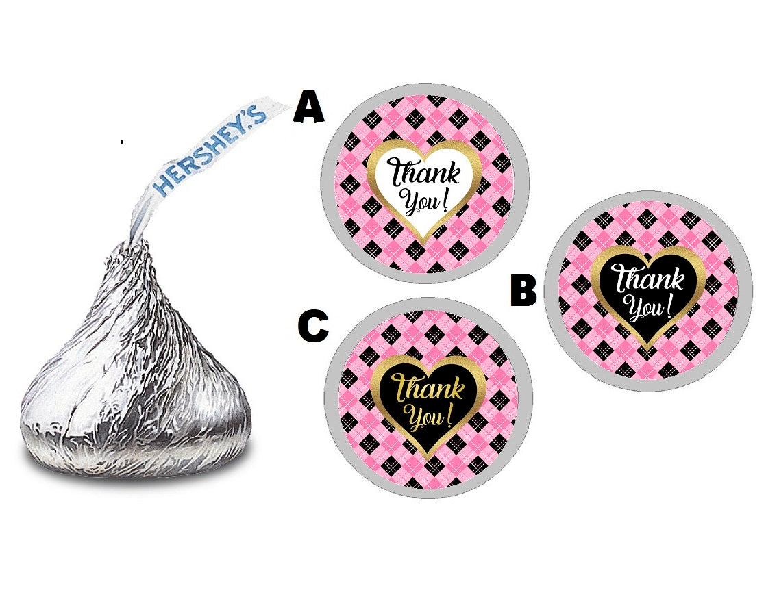 Party Favors Pink White Black Gold Glitter Plaid Checkered Hershey Kiss Kisses Labels Stickers Birthday Wedding Bridal Baby Shower Graduation   Supplies Favors